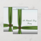 グリーンエメラルドリボンセントパトリックスデイパーティー 招待状 (正面/裏面)