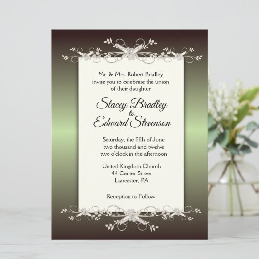 グリーンエレガンス伝統的結婚式招待状 招待状 (スタンド正面)