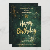 グリーンエレガントおよびフェイク金ゴールド誕生日招待状 招待状 (正面/裏面)
