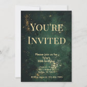 グリーンエレガントおよびフェイク金ゴールド誕生日招待状 招待状 (正面)