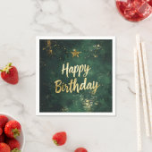 グリーンエレガントおよびフェイク金ゴールド誕生日 スタンダードカクテルナプキン (インサイチュ)