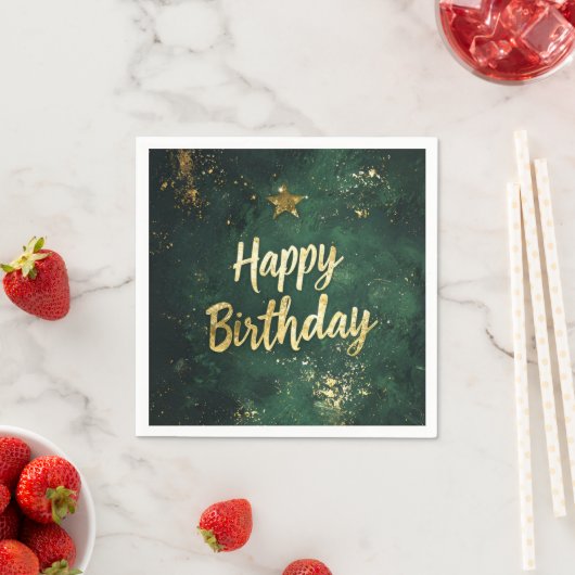グリーンエレガントおよびフェイク金ゴールド誕生日 スタンダードカクテルナプキン (インサイチュ)