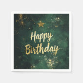グリーンエレガントおよびフェイク金ゴールド誕生日 スタンダードカクテルナプキン (正面)