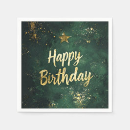 グリーンエレガントおよびフェイク金ゴールド誕生日 スタンダードカクテルナプキン