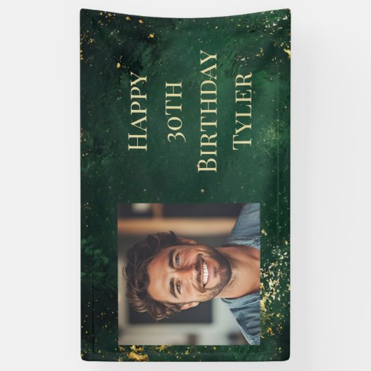 グリーンエレガントおよびフェイク金ゴールド誕生日 横断幕 (縦)