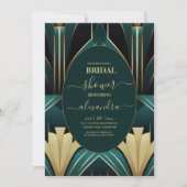 グリーンエレガントおよび金ゴールドアールデコブライダルシャワー 招待状 (正面)