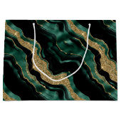 グリーンエレガントおよび金ゴールドグリッターアゲート誕生日 ラージペーパーバッグ (正面)