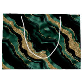 グリーンエレガントおよび金ゴールドグリッターアゲート誕生日 ラージペーパーバッグ (裏面)