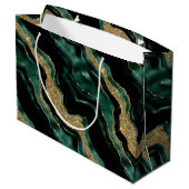 グリーンエレガントおよび金ゴールドグリッターアゲート誕生日 ラージペーパーバッグ (裏面アングル)