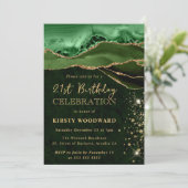 グリーンエレガントおよび金ゴールドグリッターアゲート誕生日 招待状 (スタンド正面)