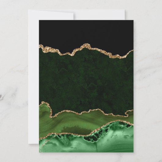 グリーンエレガントおよび金ゴールドグリッターアゲート誕生日 招待状 (裏面)