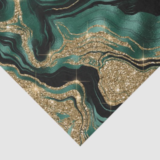 グリーンエレガントおよび金ゴールドグリッターアゲート誕生日 薄葉紙 (詳細)