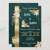 グリーンエレガントおよび金ゴールドフローラ招待状 シーズンカード (正面/裏面)