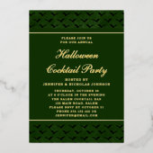 グリーンエレガントこうもりハロウィーンカクテルパーティー金ゴールド 箔招待状 (正面)