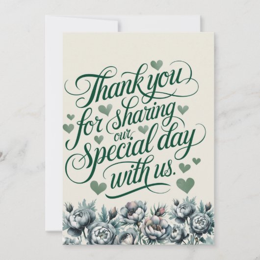 グリーンエレガントとグレーブーケサンキューカード 招待状 (正面)