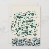 グリーンエレガントとグレーブーケサンキューカード 招待状 (正面/裏面)