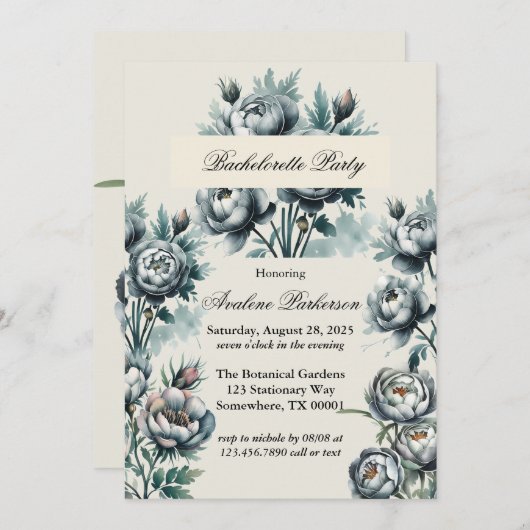 グリーンエレガントとグレーブーケバチェロレッテ 招待状 (正面/裏面)