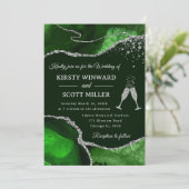 グリーンエレガントとシルバーのグリッターアゲート結婚ト 招待状 (スタンド正面)