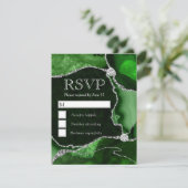 グリーンエレガントとシルバーのフェイクグリッター大理石瑪瑙 出欠カード (スタンド正面)