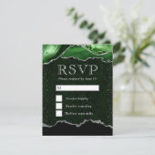 グリーンエレガントとシルバーのフェイクグリッター大理石瑪瑙 出欠カード (スタンド正面)