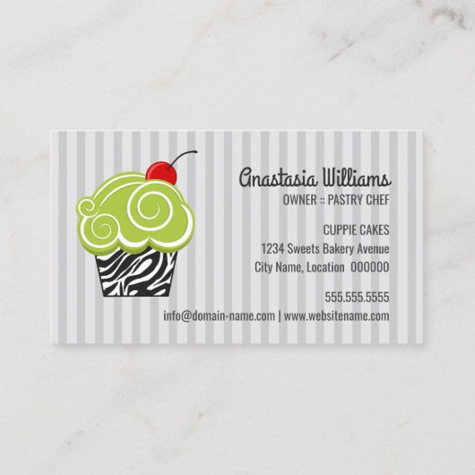 グリーンエレガントとゼブラパターンカップケーキベーキング 名刺 (裏面)