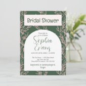 グリーンエレガントとピンクの葉ブライダルシャワー 招待状 (スタンド正面)