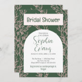 グリーンエレガントとピンクの葉ブライダルシャワー 招待状 (正面/裏面)