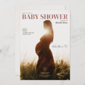 グリーンエレガントとブラウンのミニマリスト、写真付き 招待状 (正面/裏面)