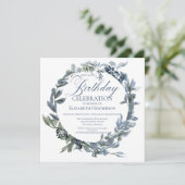 グリーンエレガントとブルーのフローラ誕生日招待状 (スタンド正面)