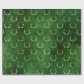 グリーンエレガントと金ゴールドのトナカイのパターン ラッピングペーパー (フラット)