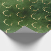 グリーンエレガントと金ゴールドのトナカイのパターン ラッピングペーパー (角)