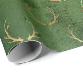 グリーンエレガントと金ゴールドのトナカイのパターン ラッピングペーパー (ロールコーナー)