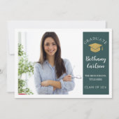 グリーンエレガントと金ゴールドの写真卒業パーティー 招待状 (正面)