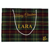 グリーンエレガントと金ゴールドの格子模様のクリスマスカスタム ラージペーパーバッグ (裏面)