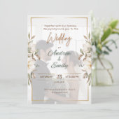 グリーンエレガントと金ゴールドオーバーレイ結婚フォトのInvitat 招待状 (スタンド正面)