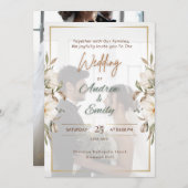 グリーンエレガントと金ゴールドオーバーレイ結婚フォトのInvitat 招待状 (正面/裏面)