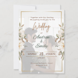 グリーンエレガントと金ゴールドオーバーレイ結婚フォトのInvitat 招待状