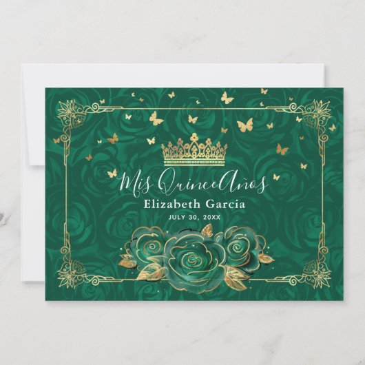 グリーンエレガントと金ゴールドキンセアニラのフォト誕生日 サンキューカード (裏面)