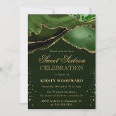 グリーンエレガントと金ゴールドグリッターアゲートスイーツ16 招待状 (正面)