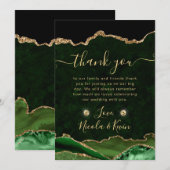グリーンエレガントと金ゴールドグリッターアゲ結婚ート サンキューカード (正面/裏面)