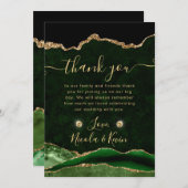 グリーンエレガントと金ゴールドグリッターアゲ結婚ート サンキューカード (正面/裏面)