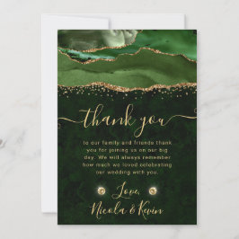グリーンエレガントと金ゴールドグリッターアゲ結婚ート サンキューカード