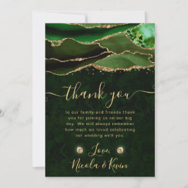 グリーンエレガントと金ゴールドグリッターアゲ結婚ート サンキューカード