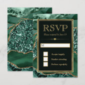 グリーンエレガントと金ゴールドグリッターアゲ結婚ート 出欠カード (正面/裏面)