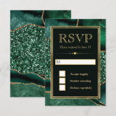 グリーンエレガントと金ゴールドグリッターアゲ結婚ート 出欠カード (正面/裏面)
