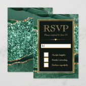 グリーンエレガントと金ゴールドグリッターアゲ結婚ート 出欠カード (正面/裏面)