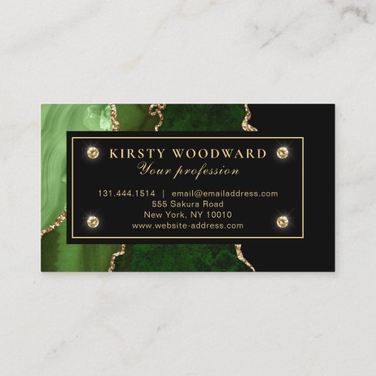 グリーンエレガントと金ゴールドグリッターマーブルゲート 名刺 (裏面)