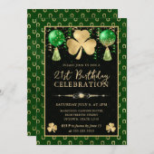 グリーンエレガントと金ゴールドシャムロック21歳の誕生日 招待状 (正面/裏面)
