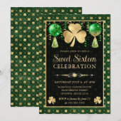 グリーンエレガントと金ゴールドシャムロックSweet sixteen 招待状 (正面/裏面)