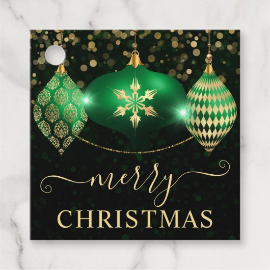 グリーンエレガントと金ゴールドバウブルクリスマス フェイバータグ (正面)